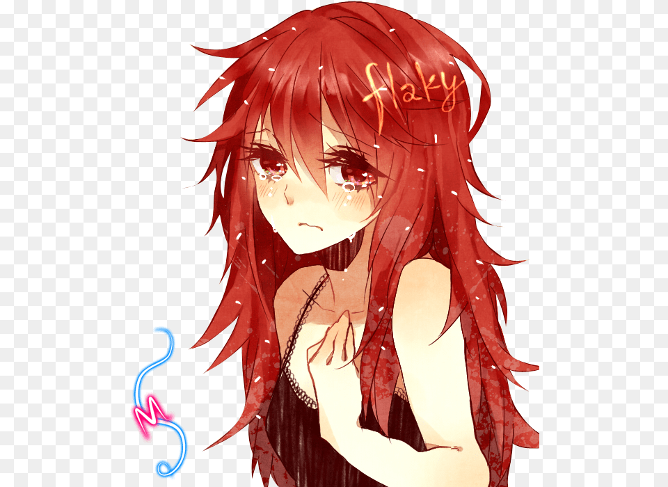 Anime Girl Red Hair Sad, Adult, Book, Comics, Female Free Png Download