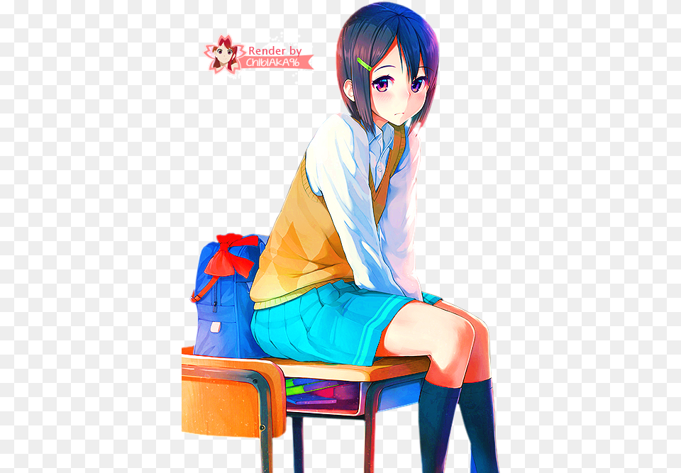 Anime Girl Render By Chibiaka96 Cute Anime School Girl Anime Girl School Render, Book, Comics, Publication, Woman Free Transparent Png