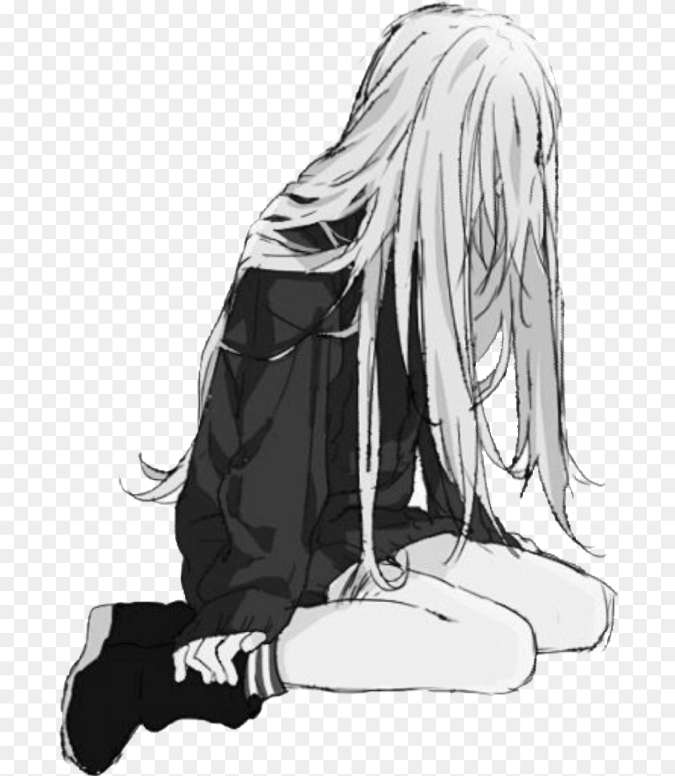 Anime Girl Sad Wallpapers Sad Girl Anime, Book, Comics, Kneeling, Person Png Image