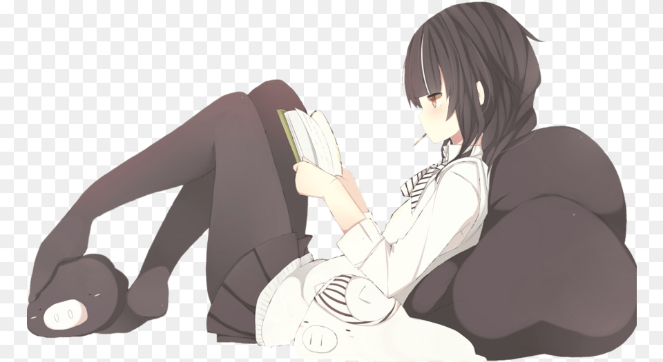 Anime Girl Sitting Anime Female Reading Book, Comics, Publication, Adult, Person Png