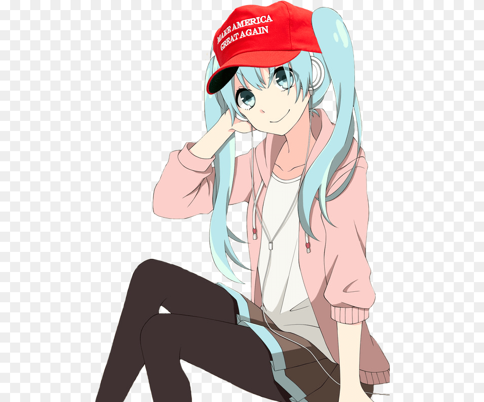 Anime Girl Sitting For Make America Great Again Hat Anime Girl Sitting, Book, Comics, Publication, Adult Free Png