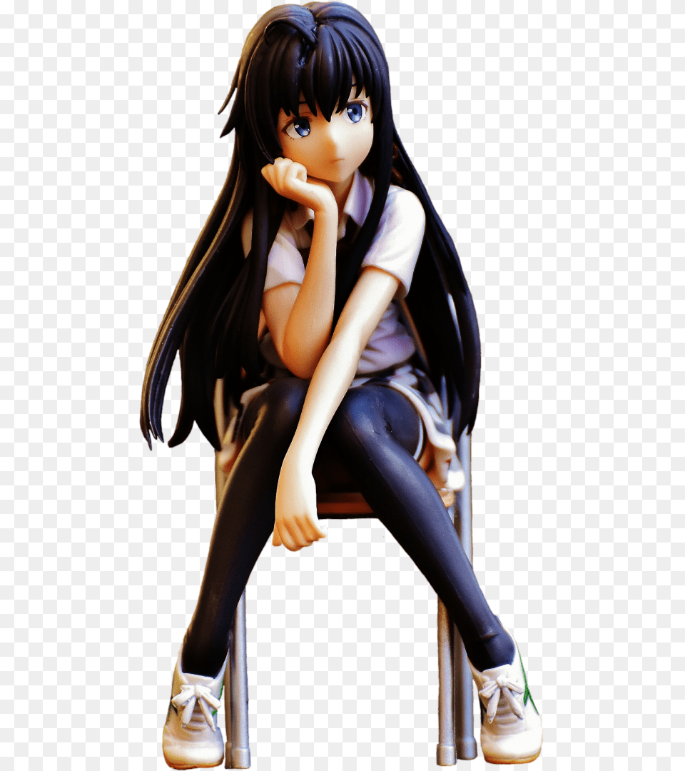 Anime Girl Sitting On The Chair Anime Girl Sitting Down, Figurine, Adult, Person, Woman Png