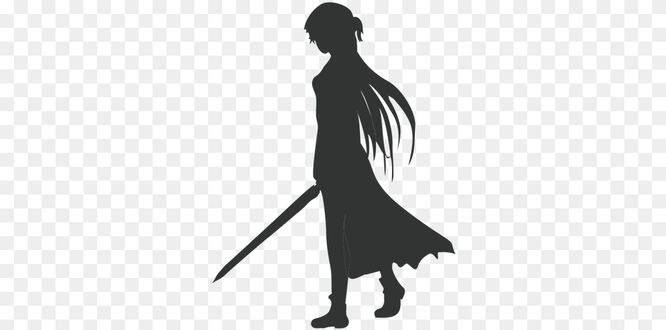 Anime Girl Sword Cloak Silhouette Transparent U0026 Svg Anime Girl Silhouette, Person, Weapon Free Png