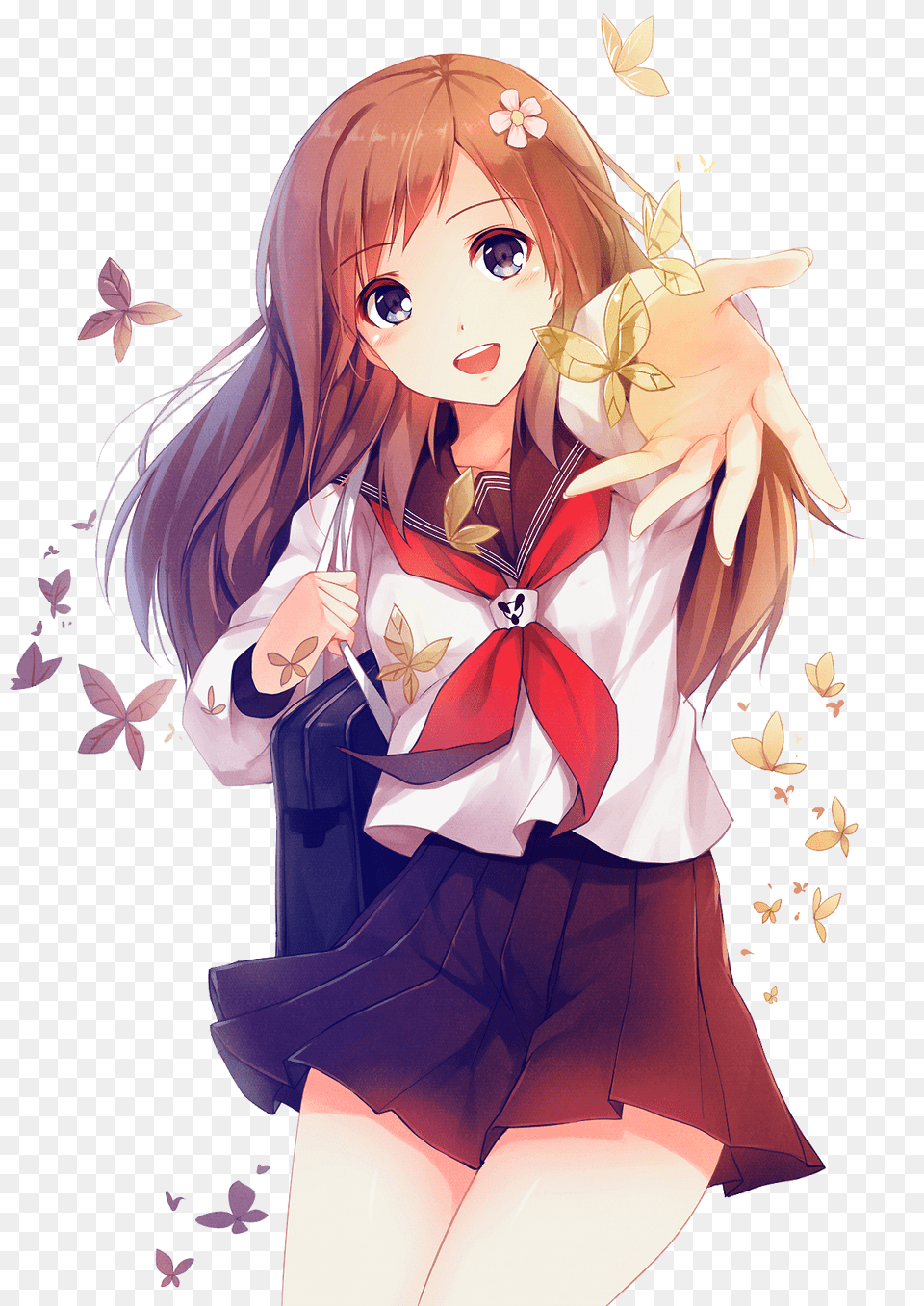 Anime Girl Transparent Anime Girl School Uniform, Book, Comics, Publication, Teen Free Png