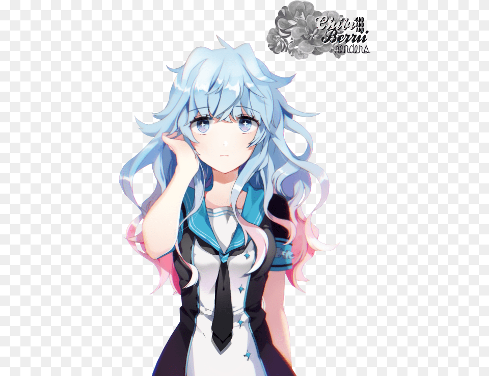 Anime Girl With Blue And Pink Hair Anime Girl With Blue Curly Hair, Book, Comics, Publication, Adult Png Image