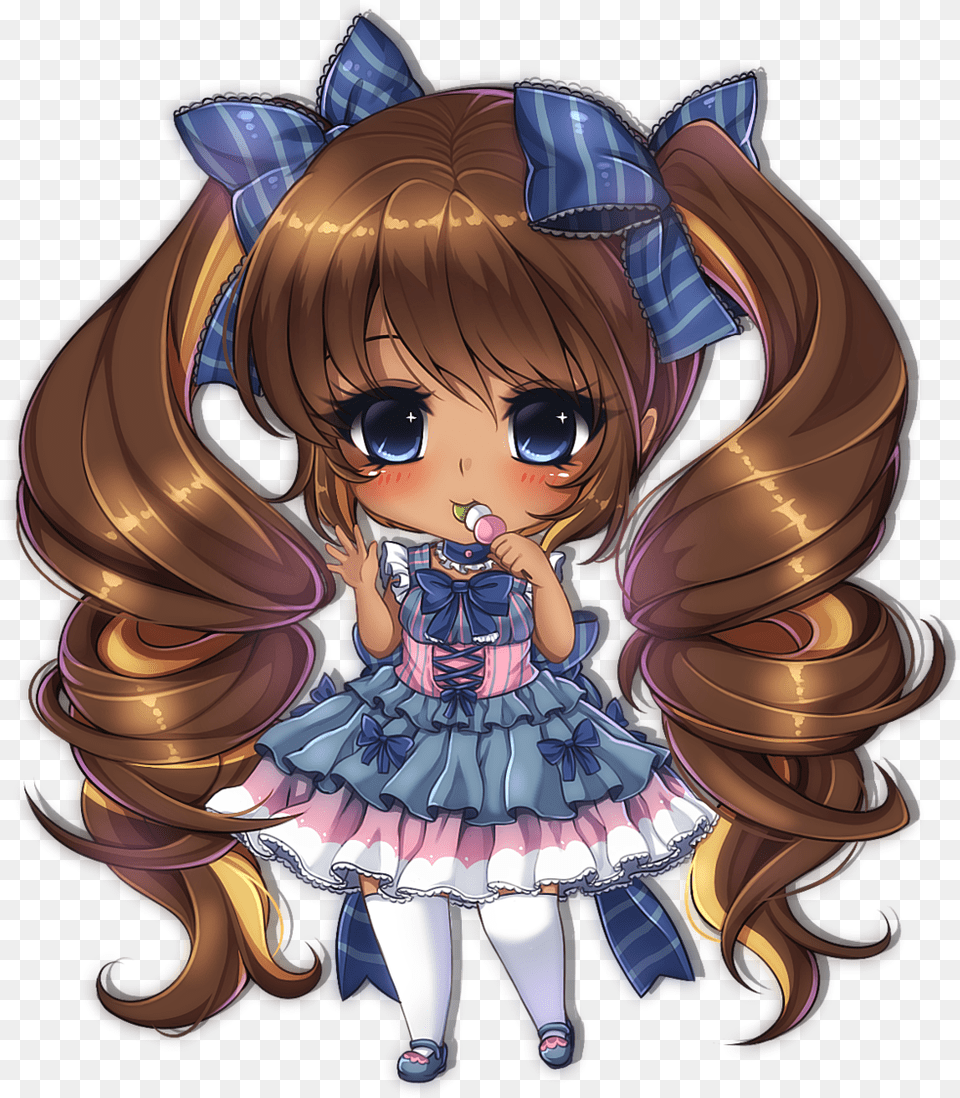 Anime Girl With Brown Hair Manga Clipart Chibi Anime Anime Girl Brown Skin Black Hair, Book, Comics, Publication, Doll Png Image