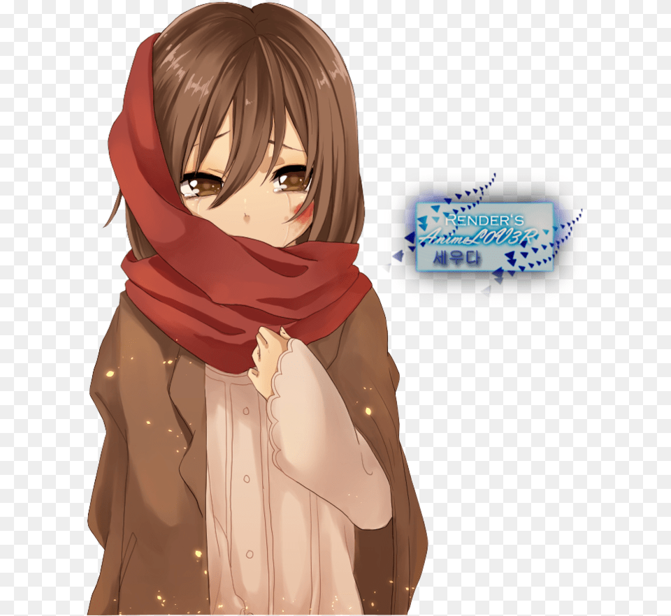 Anime Girl With Brown Hair With Scarf, Adult, Person, Woman, Female Png Image