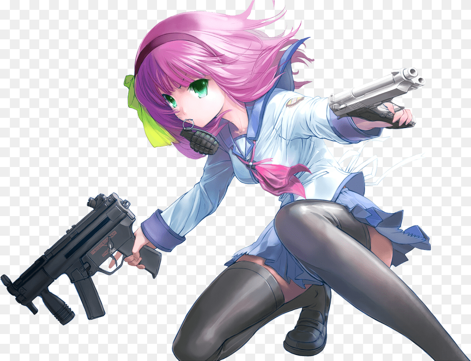 Anime Girl With Gun, Firearm, Book, Weapon, Comics Png