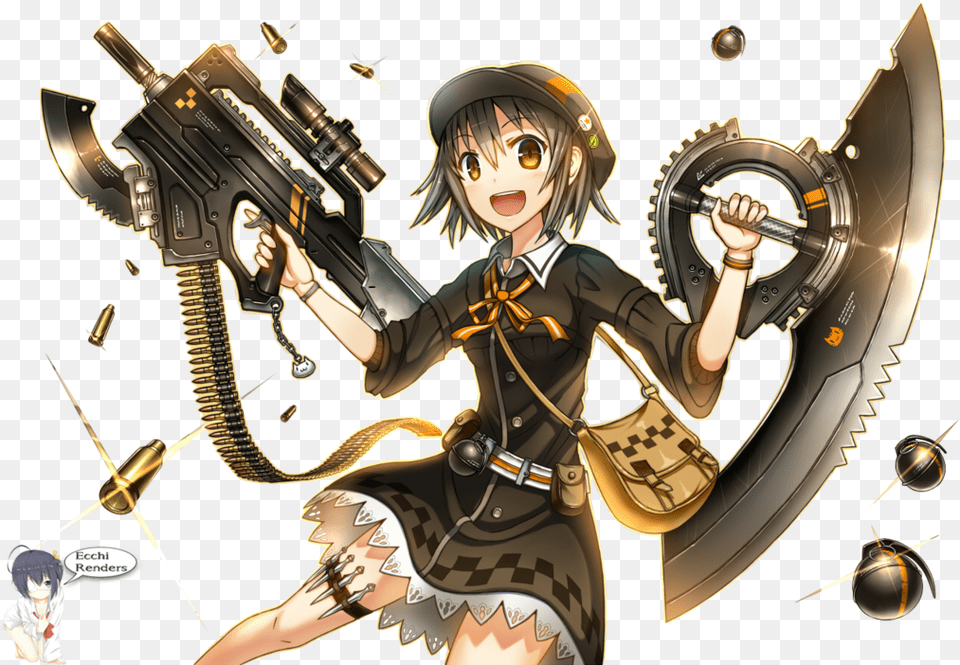 Anime Girl With Gun And Dagger Render By Iamecchi D6l2rn4 Anime Girl With Weapon, Book, Comics, Publication, Adult Png