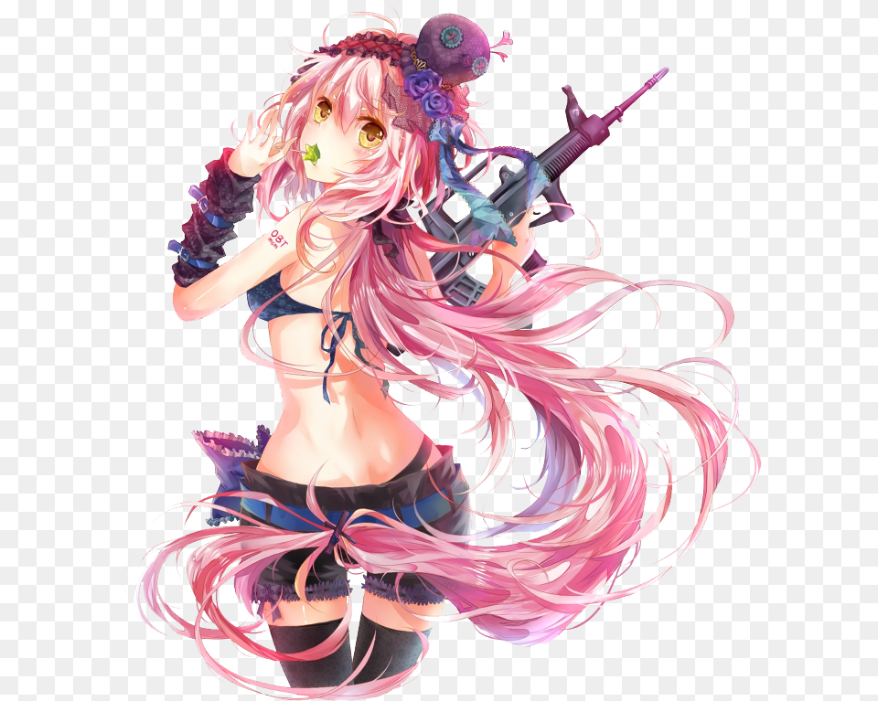 Anime Girl With Gun Anime Girl Pinkhair Longhair Girls Anime Hot And Sexy, Book, Comics, Publication, Adult Free Png