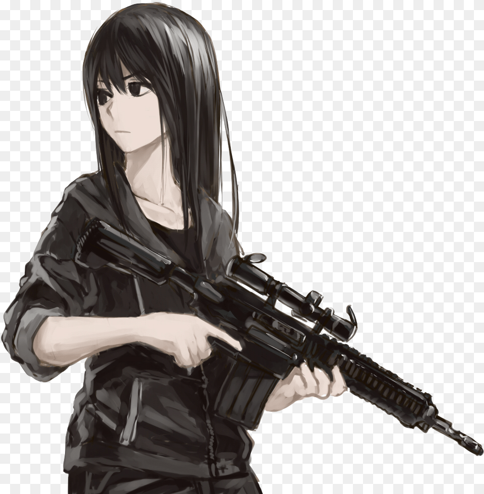 Anime Girl With Gun Buttstallion Anime Guns Anime Girl With Gun, Weapon, Rifle, Firearm, Adult Free Png