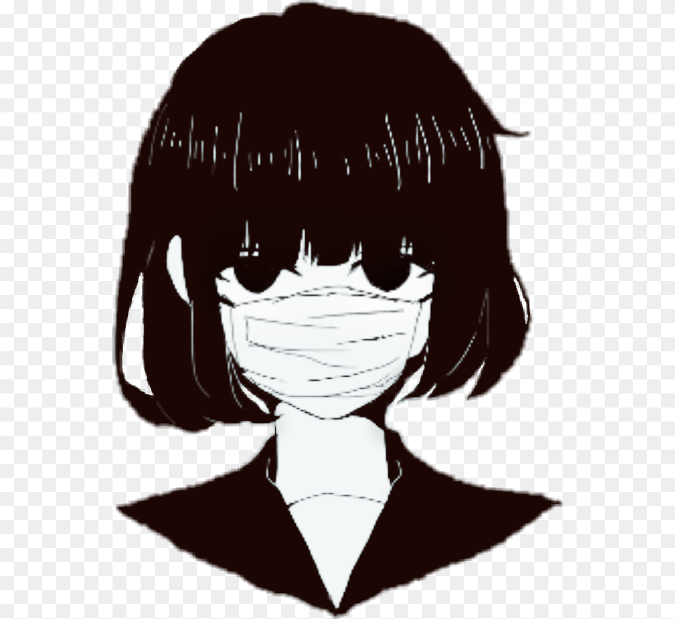 Anime Girl With Mouth Mask Black And White Anime Girl, Book, Comics, Publication, Adult Png Image