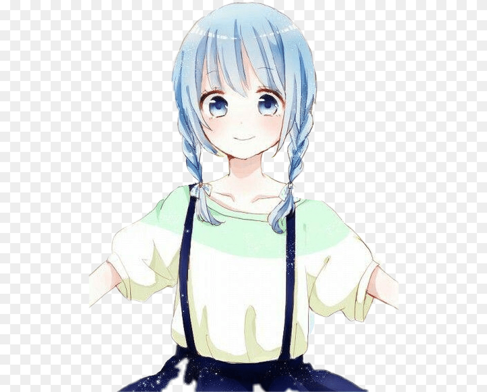 Anime Girl With Pigtails Download Anime Girl Blue Cute Blue Haired Anime Girl, Baby, Person, Book, Comics Png Image