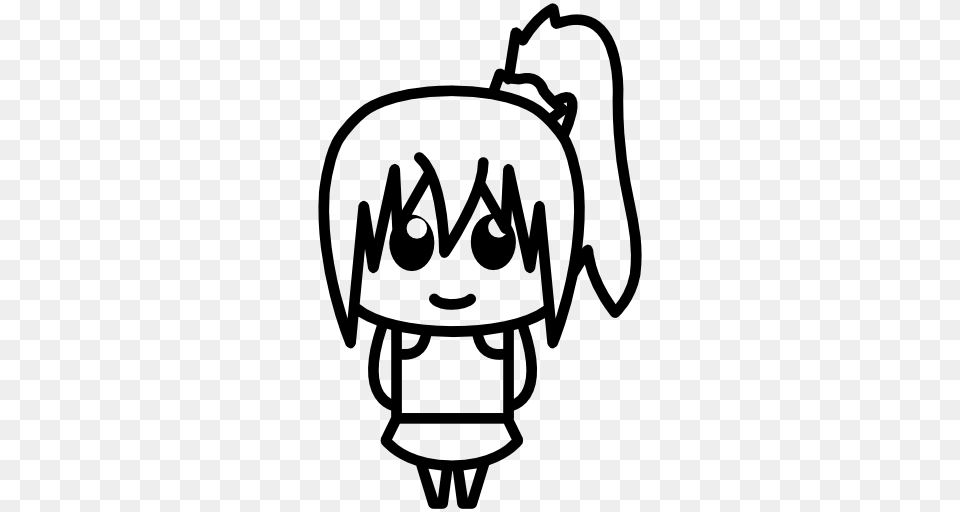 Anime Girl With Ponytail Icon Free Of Anime Characters Icons, Gray Png Image