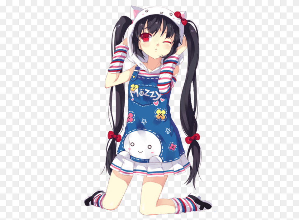 Anime Girl With Red Eyes Black Twintail Hair Pangya Kooh, Book, Comics, Publication, Baby Free Transparent Png