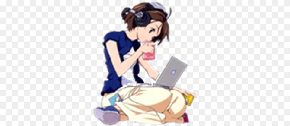 Anime Girlnobackground Roblox Anime Girl On Laptop, Book, Comics, Publication, Adult Png