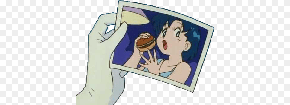 Anime Japan 90s 80s Sad Eat Random Sticker Aestheti Aesthetic Mercury Sailor Moon, Clothing, Glove, Person, Face Free Png