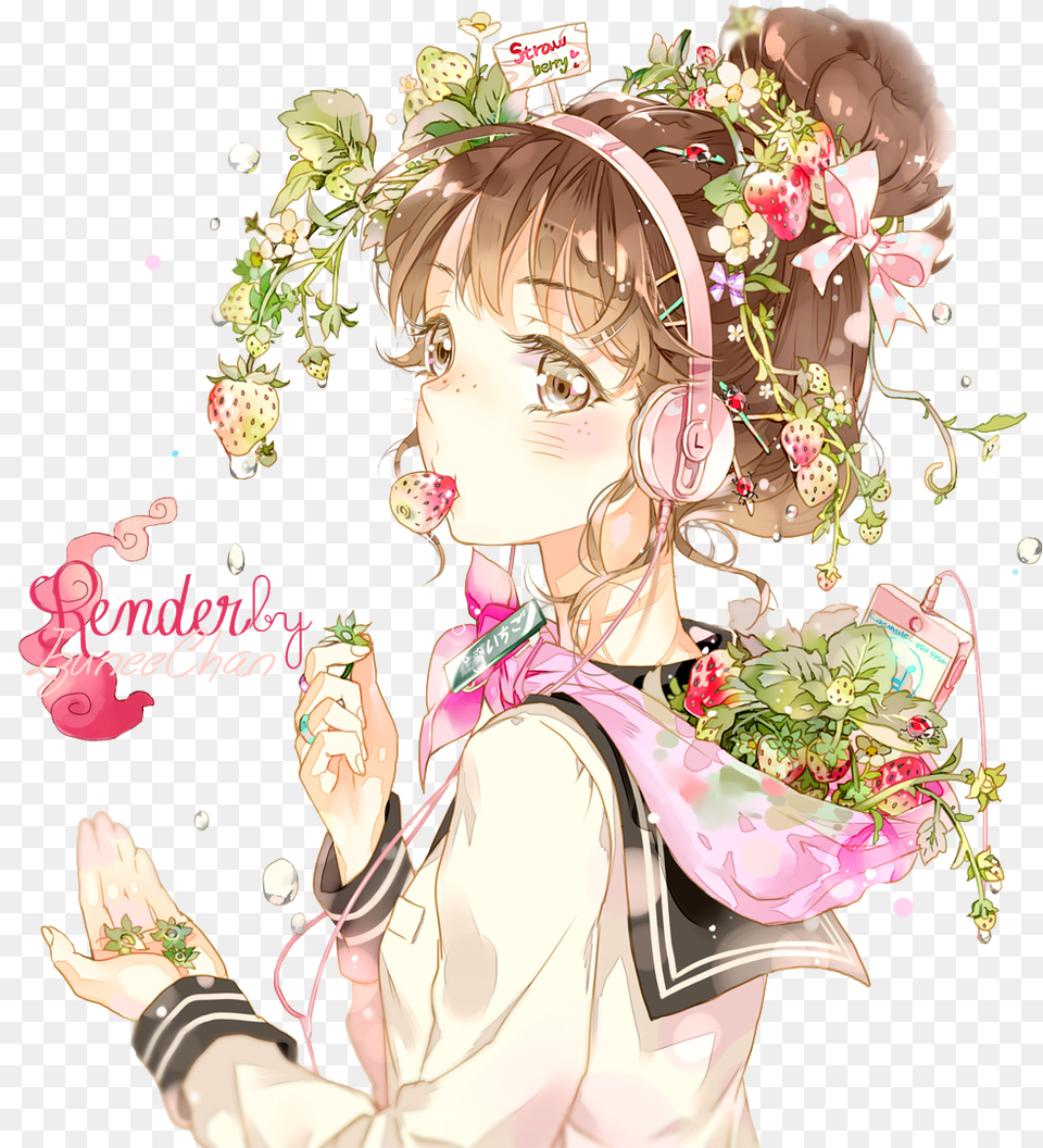 Anime Render Tumblr Google Search Renders Anime Girl With Flower, Floral Design, Art, Book, Publication Png Image