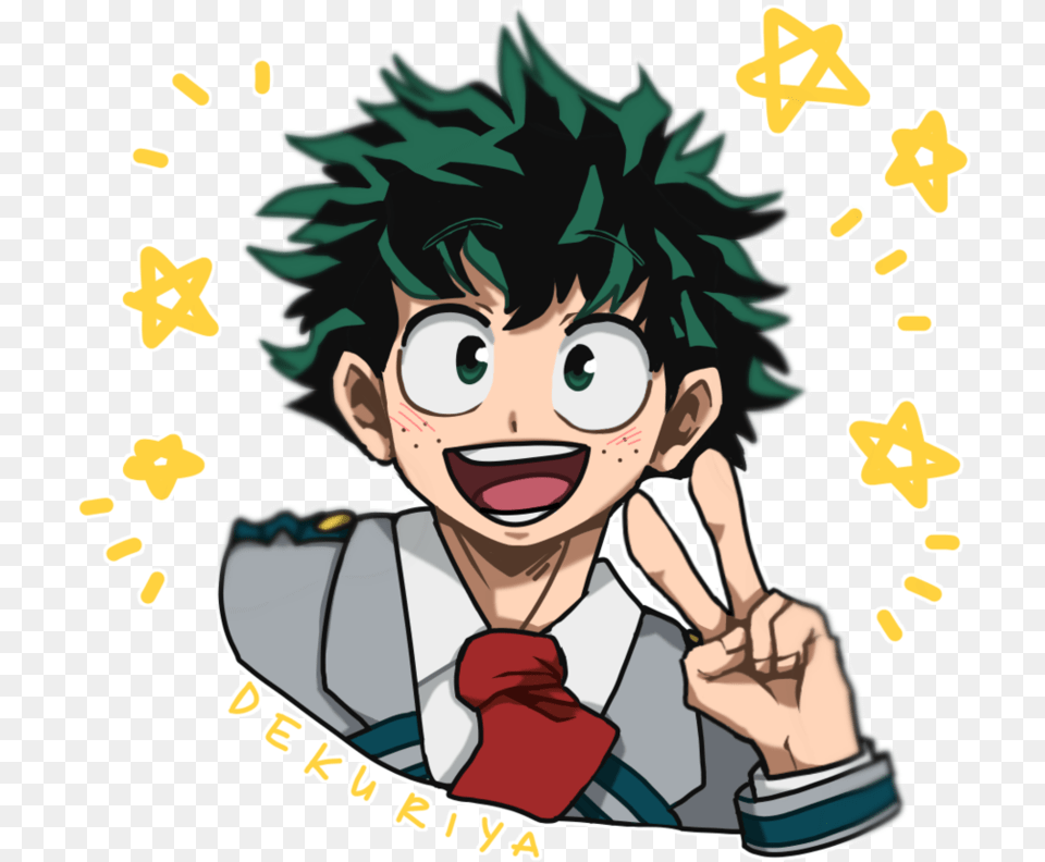 Anime Smile Izuku Midoriya Peace Sign, Book, Comics, Publication, Baby Free Transparent Png