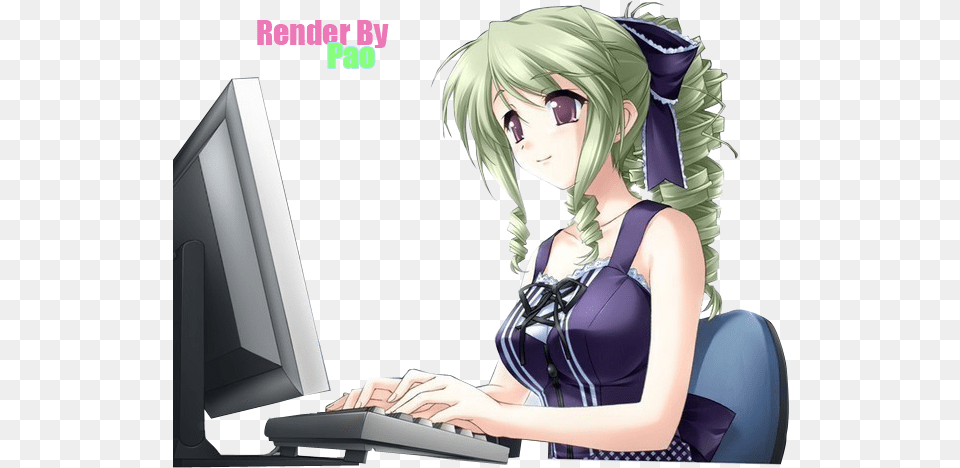 Anime Using The Computer, Adult, Publication, Person, Female Free Png Download