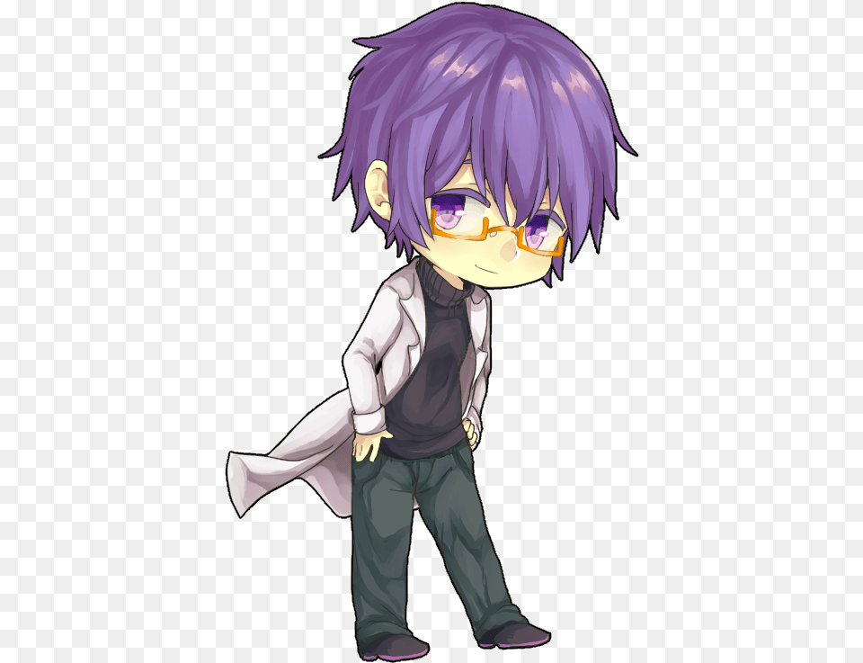 Anime With Glasses Chibi Image Purple Hair Anime Boy, Book, Comics, Publication, Manga Free Png Download