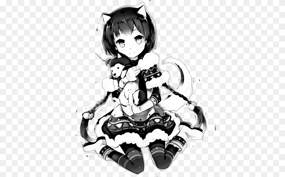 Anime Wolf Girl Clipart Images Anime Wolf Girl Black And White, Book, Comics, Publication, Baby Free Png