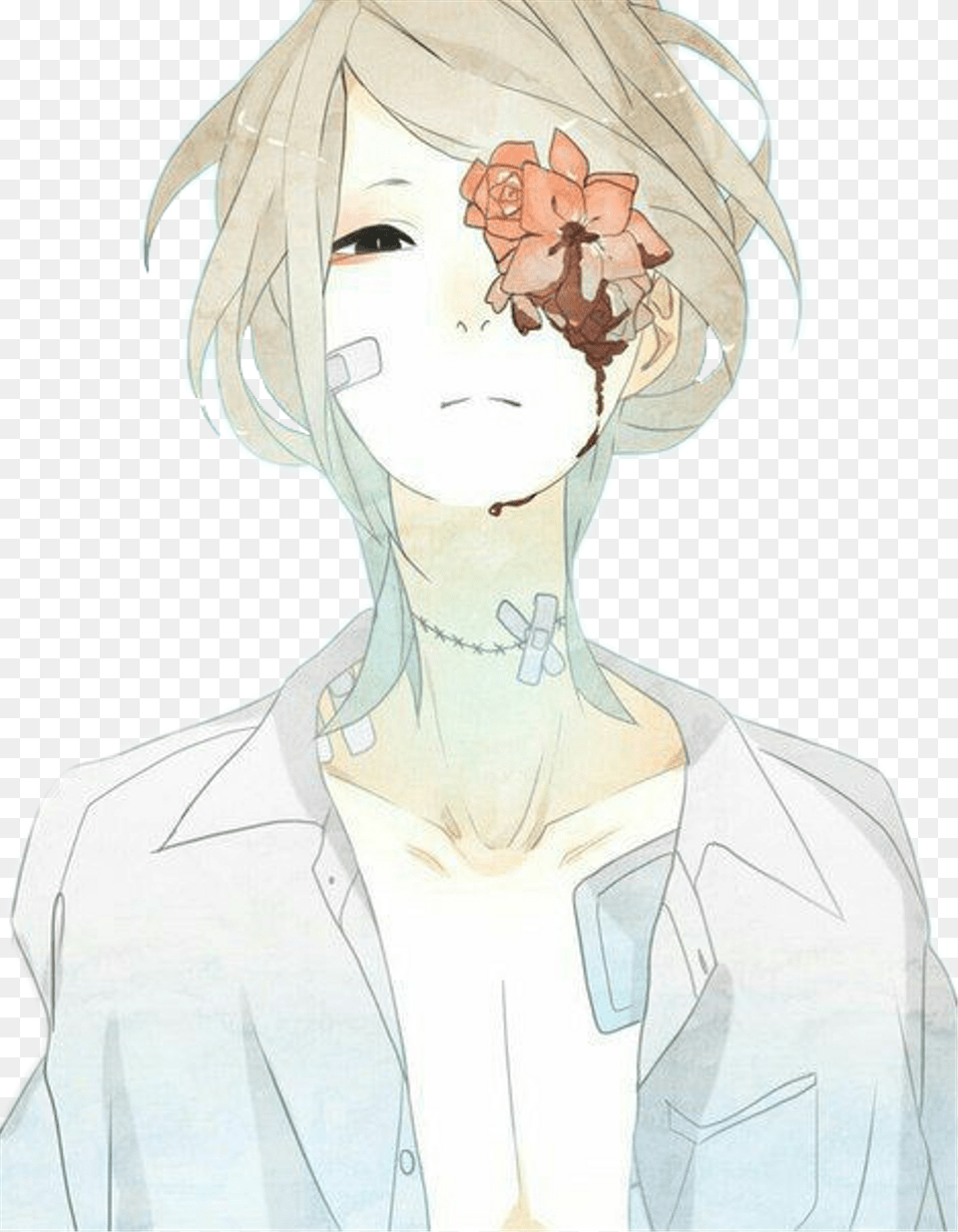 Animeboy Handsome Aesthetic Gore Flower Aesthetic Depressed Anime Girl, Publication, Book, Comics, Person Free Transparent Png