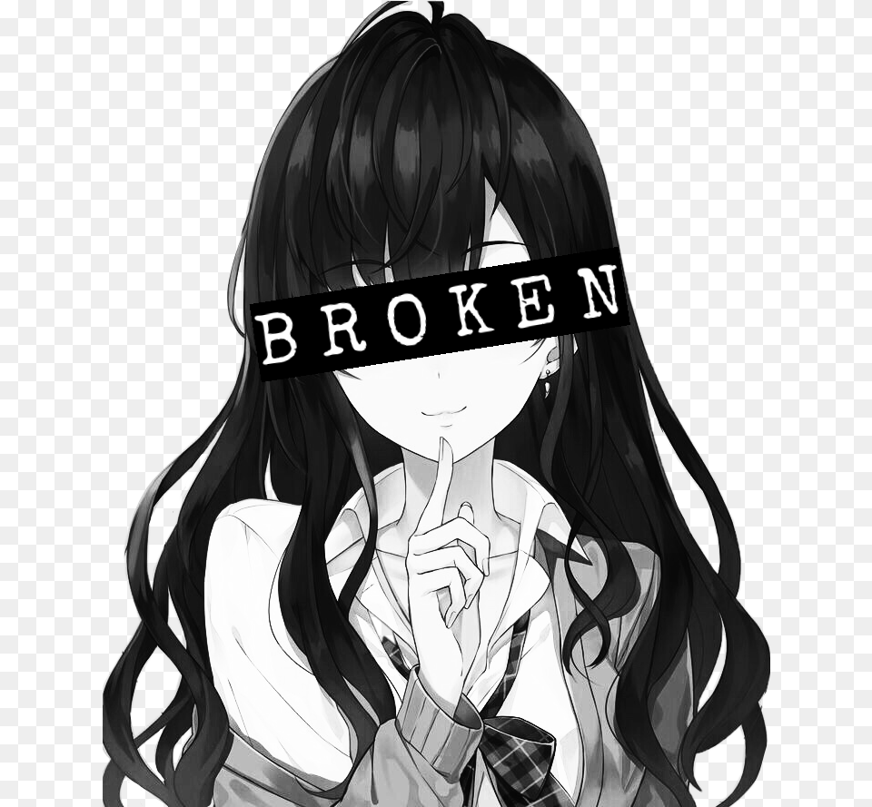 Animegirl Blackandwhite Greyscale Broken Depression Broken Anime Girl, Book, Comics, Publication, Adult Png Image