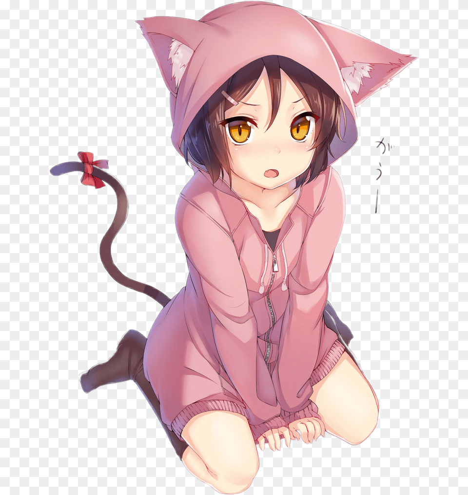 Animegirl Cat Neko Cute Kawaii Nekogirl Catjacket Neko Anime Girl Cat Cute, Book, Comics, Publication, Baby Png