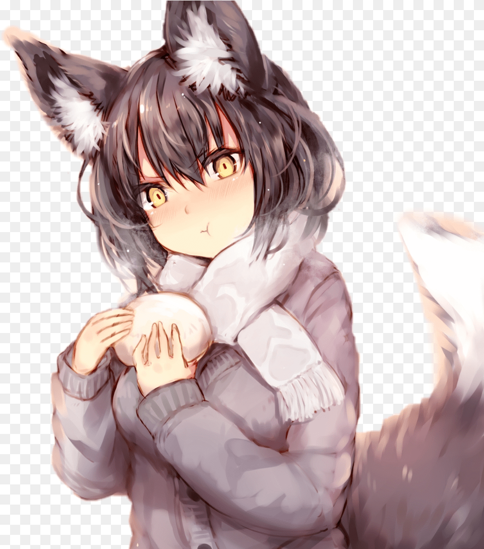 Animewolfgirl Sticker Cute Anime Girl Wolf Transparent Cute Anime Wolf Girl, Baby, Person, Book, Comics Png