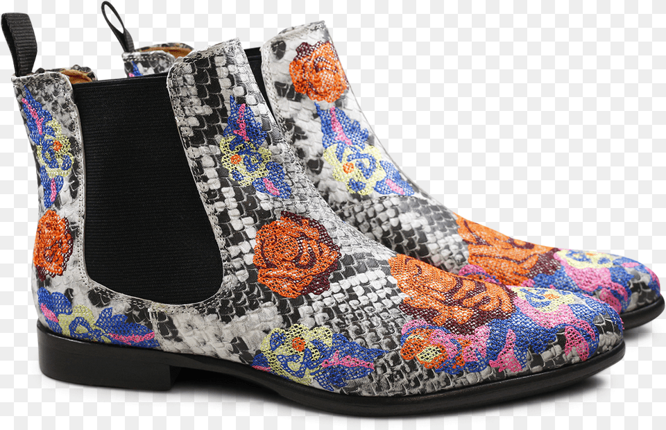 Ankle Boots Keira 6 Snake Black White Electric Blue Chelsea Boot, Clothing, Footwear, Shoe, Flower Png