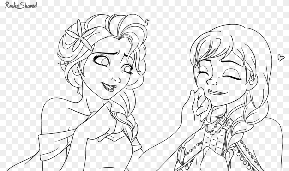 Anna And Elsa Line Art By Musashichan Line Art, Gray Free Png