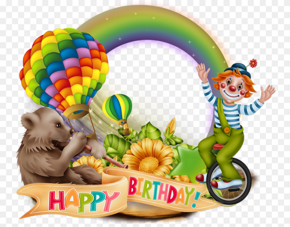 Anniversaire Cadre Clown Happy Birthday Frame Clown Happy Birthday, Baby, Machine, Person, Wheel Free Png Download