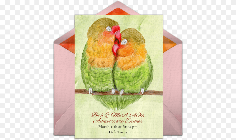 Anniversary Lovebirds Online Invitation Greeting Card, Animal, Bird, Envelope, Greeting Card Png