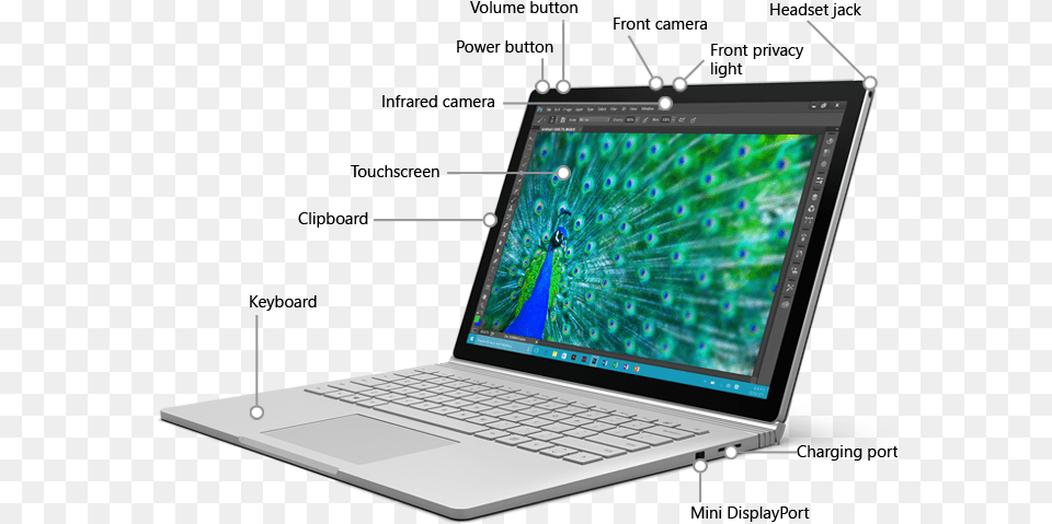 Annotated Photo Of Surface Book Microsoft Surface Book Screen Protector Skinomi Tech, Computer, Electronics, Pc, Laptop Free Png