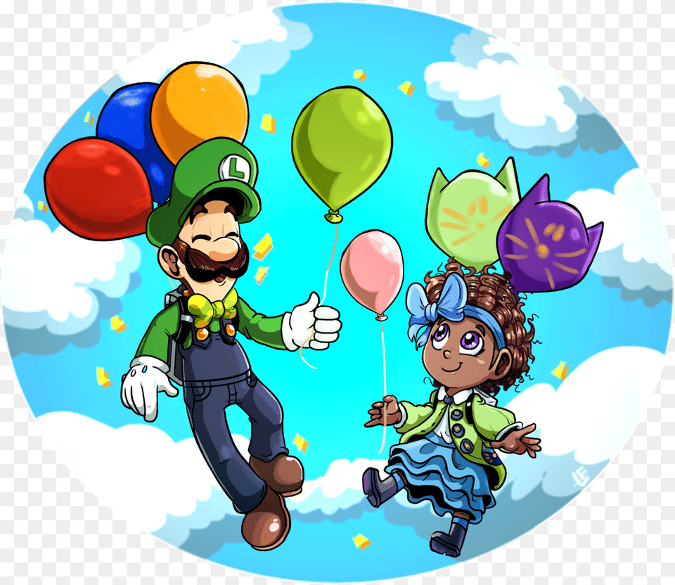 Another Ahit X Super Mario Fan Art With Luigi And Luigi And Bow Kid, Balloon, Baby, Person, Face Free Png Download