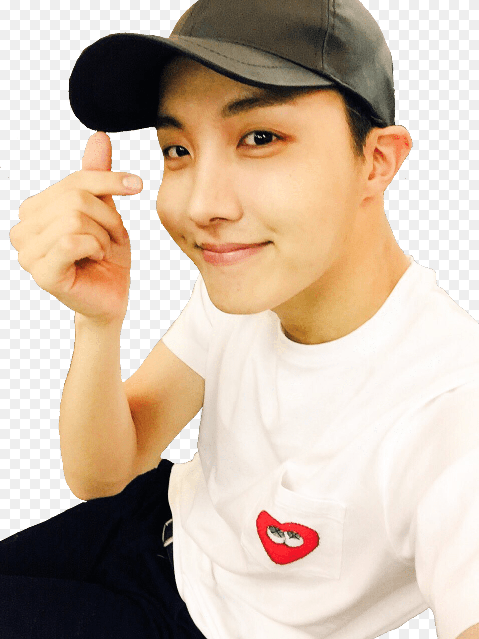 Another Hoseok Bc I39m Biased Af I39m Sorry Hoseok Heart Selca, Baseball Cap, Person, Hat, Hand Free Transparent Png