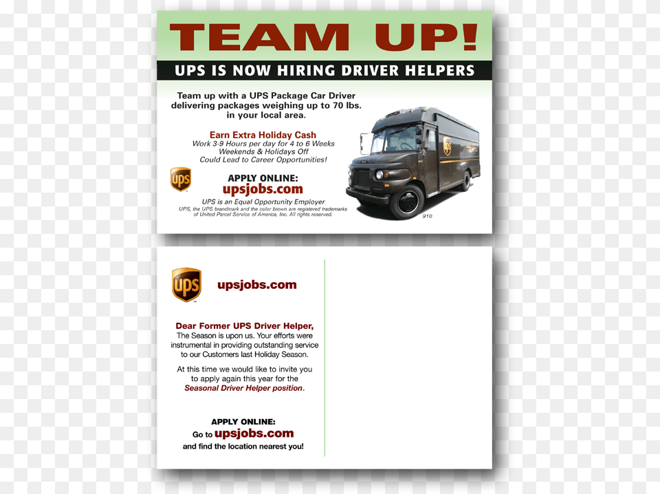 Another Recruitment Tool To Hire Driver Helpers Was Ups, Advertisement, Poster, Transportation, Van Png Image
