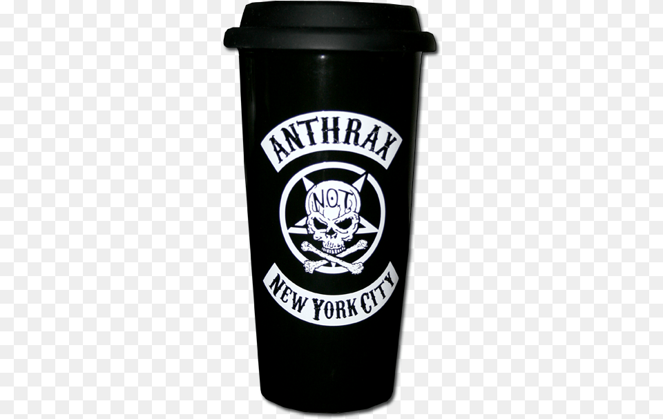 Anthrax Porcelain Travel Mug Anthrax Cd Lgo York City Biker Skull Official Shirt, Logo, Tin, Person, Head Free Transparent Png