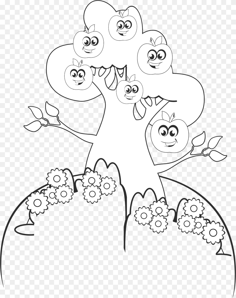 Anthropomorphic Apple Tree Line Art Clip Arts Coloring Book, Floral Design, Graphics, Pattern, Stencil Free Transparent Png