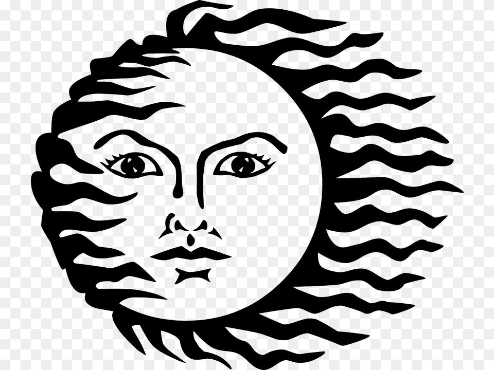 Anthropomorphic Face Hot Light Solar Star Sun Sun With Face Black White, Gray Png