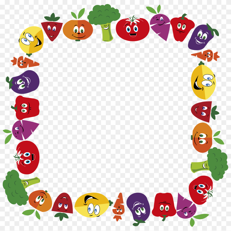 Anthropomorphic Fruits And Vegetables Frame Large Square Clipart, Baby, Person, Face, Head Png Image