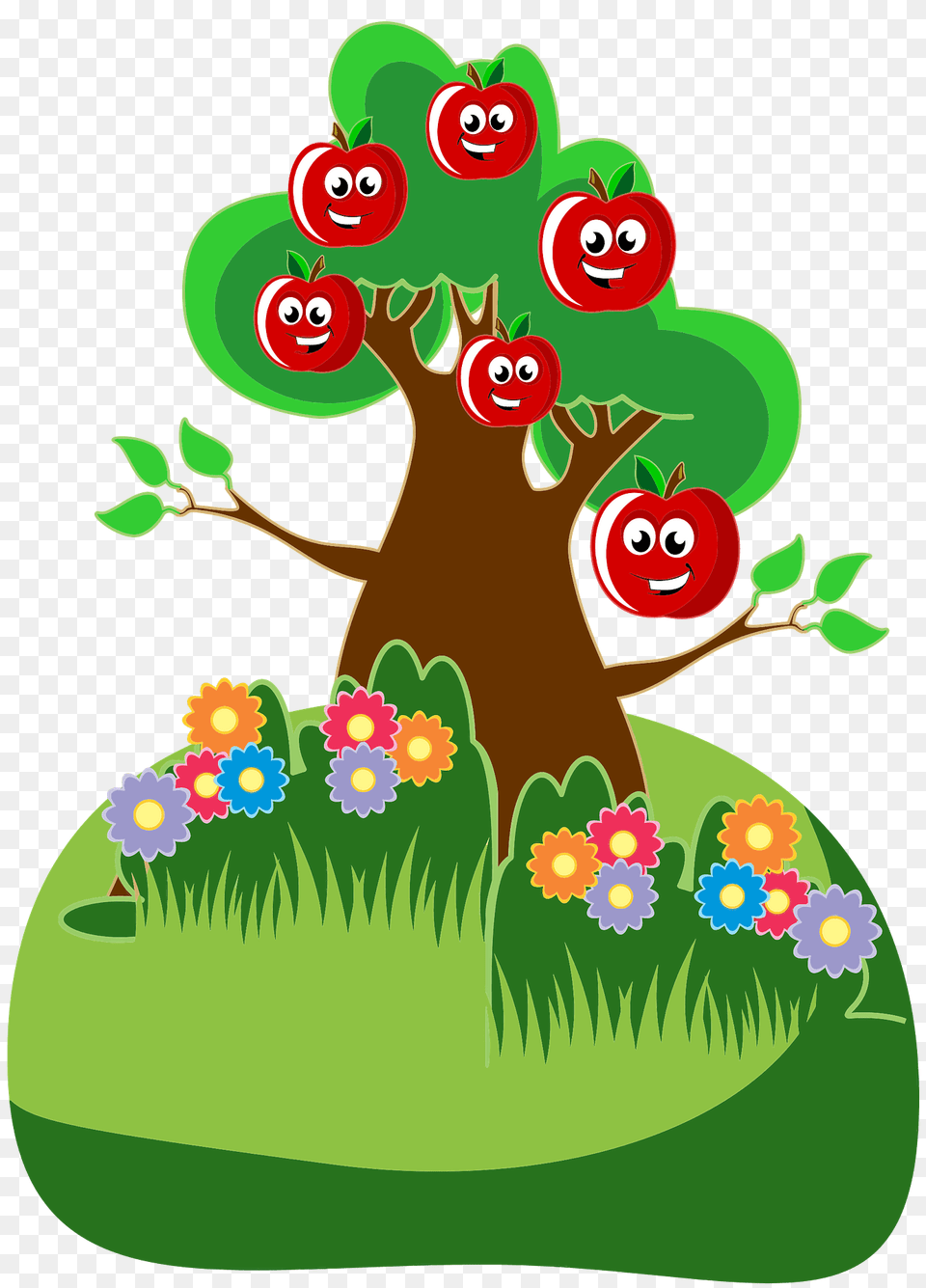 Anthropomorphic Happy Apples Tree Clipart, Green, Art, Graphics, Vegetation Free Png