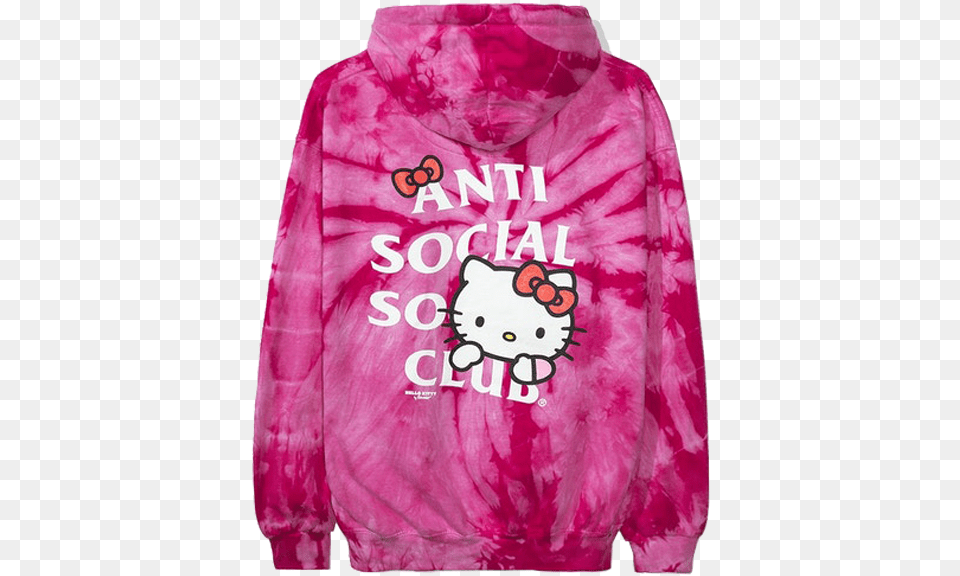 Anti Social Club X Hello Kitty Hoodie Fw19 Red Tie Dye Logo, Clothing, Knitwear, Sweater, Sweatshirt Png