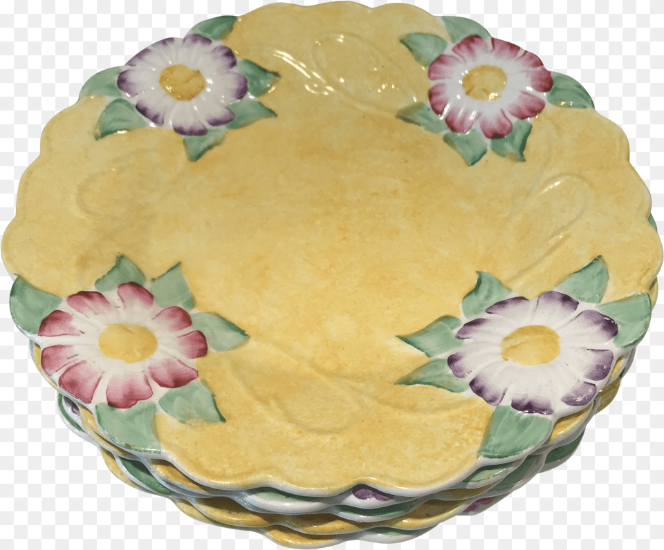 Antique 1920u0027s James Kent Ltd Art Nouveau Majolica Yellow Flower Plates Set Of 5 Sunflower Free Transparent Png