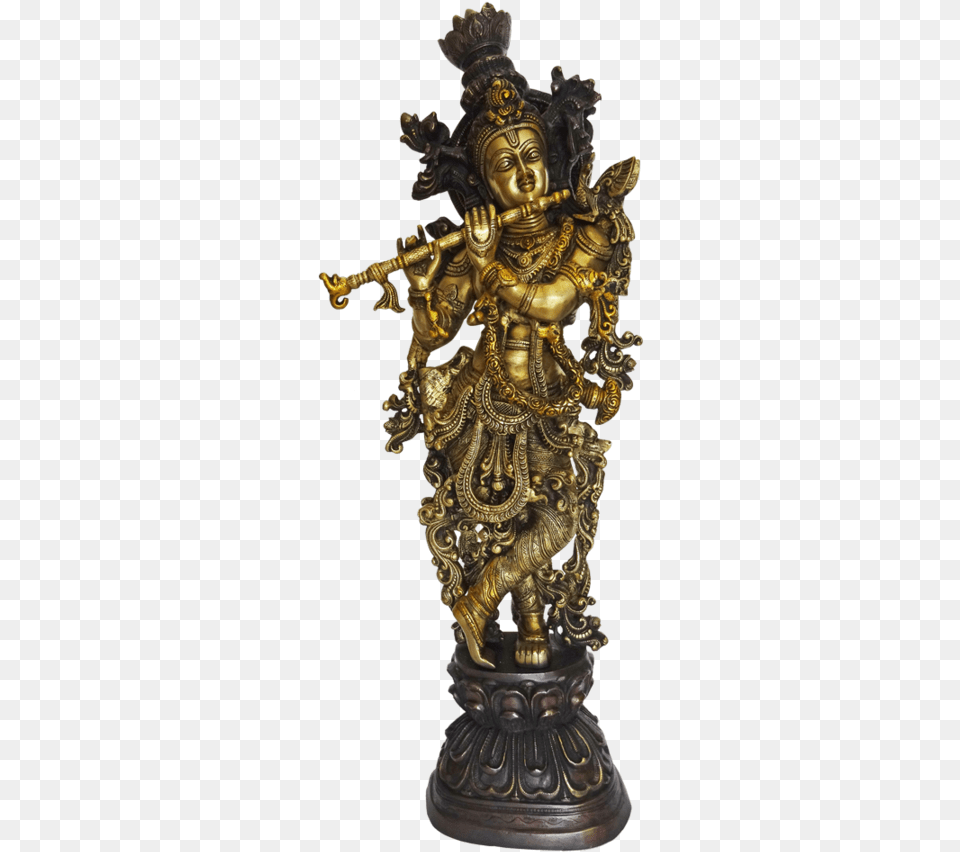 Antique Attractive Krishna With Flute Brass Statue Krishna, Bronze, Adult, Bride, Female Png Image