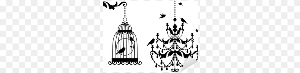 Antique Birdcage And Chandelier With Birds Vector Invitation Card Classic For Opening, Lamp, Stencil, Animal, Bird Free Png
