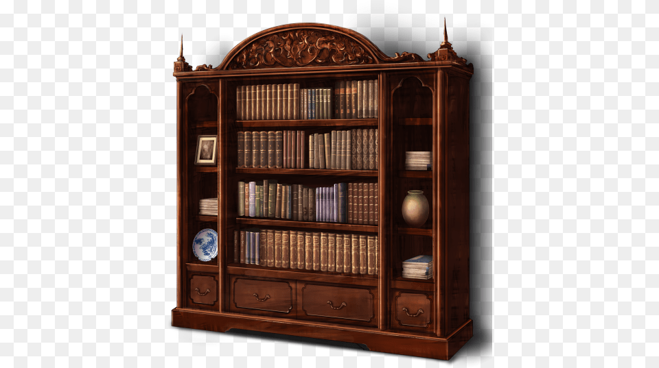 Antique Bookshelf Transparent Background Bookshelves, Furniture, Bookcase, Wood Free Png Download