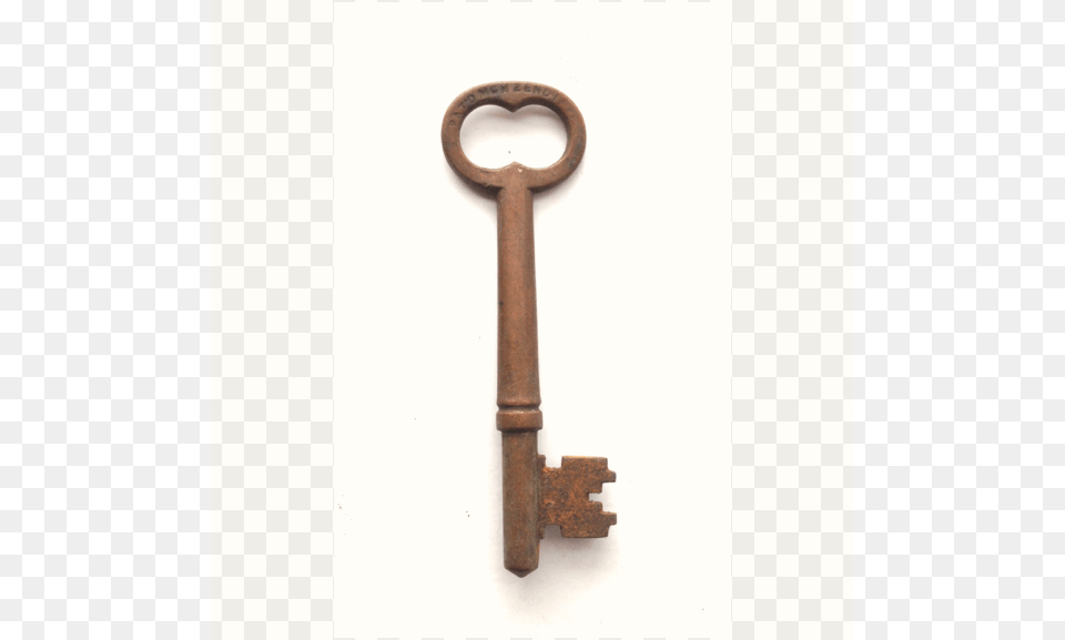 Antique Brass Barrel Skeleton Key With Notched Flag Skeleton Key, Corrosion, Rust Png Image