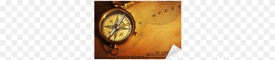 Antique Brass Compass Over Old Usa Map Sticker Pixers Quartz Clock Free Png Download